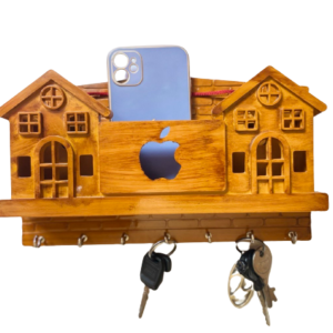 KEY STAND APPLE HOME WITH 7 STEEL HOOKS WITH WOODEN FINISH