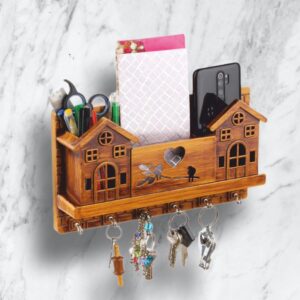KEY HOLDER CLASSIC HOME 6 STEEL HOOKS WITH WOODEN FINISH