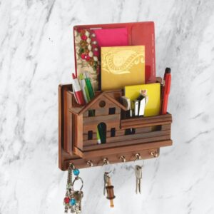 KEY HOLDER SWEET HOME 6 STEEL HOOKS WITH WOODEN FINISH