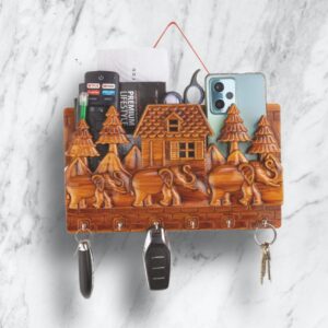 KEY HOLDER SAFARI HOME 6 STEEL HOOKS WITH WOODEN FINISH