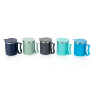 POP COFFE MUG WITH PLASTIC LID STAINLESS STAIL BODY WITH HANDLE (300-ml)
